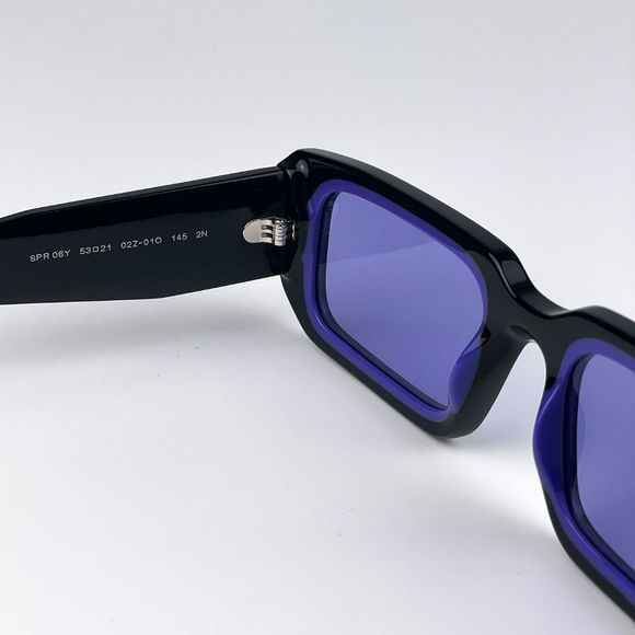Prada PR06YS 02Z01O Sunglasses Black Blue Rectangle Unisex - Picture 12 of 14